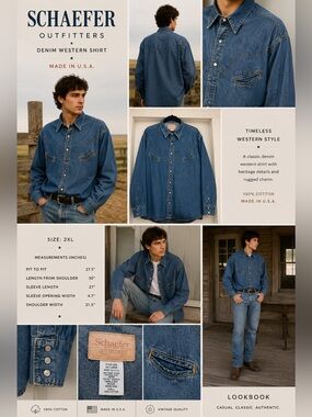 Vintage Schaefer Outfitters Denim Western Snap Shirt USA Made Men 2XL